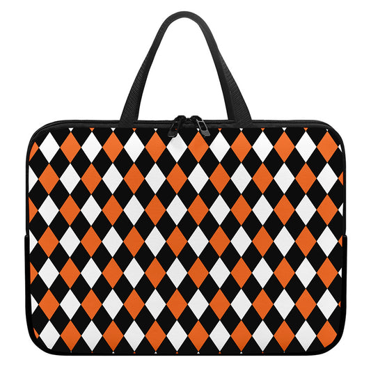 Orange Black And White Harlequin Print Laptop Sleeve With Handle
