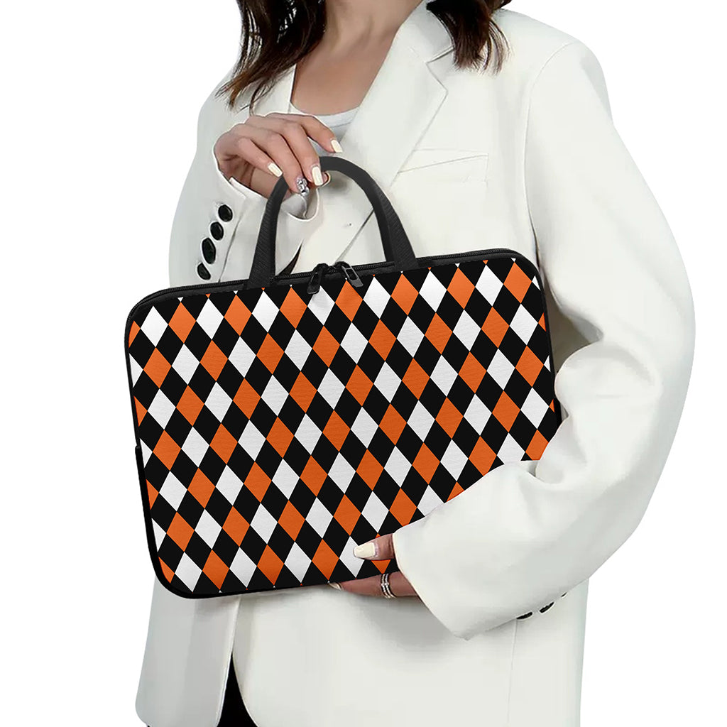 Orange Black And White Harlequin Print Laptop Sleeve With Handle