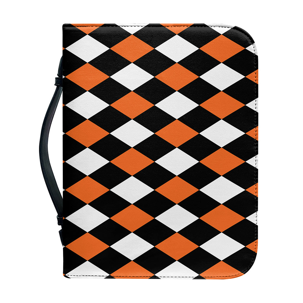 Orange Black And White Harlequin Print Leather Bible Cover