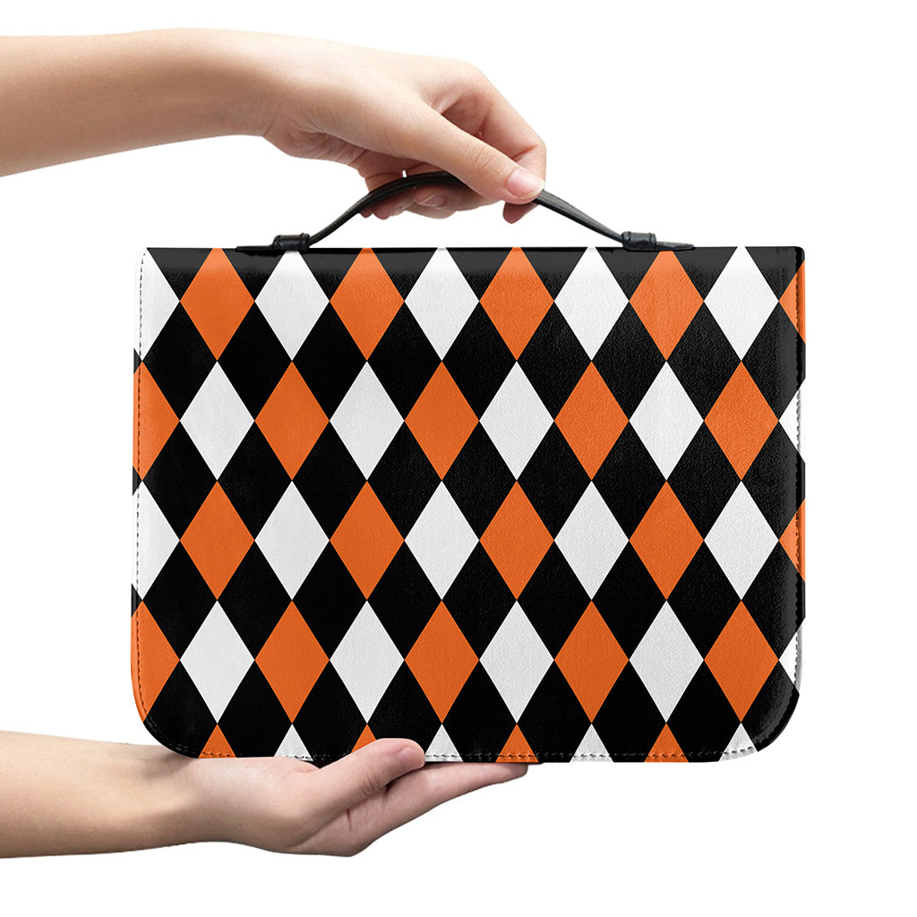 Orange Black And White Harlequin Print Leather Bible Cover