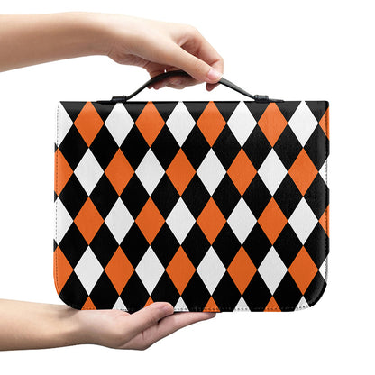 Orange Black And White Harlequin Print Leather Bible Cover