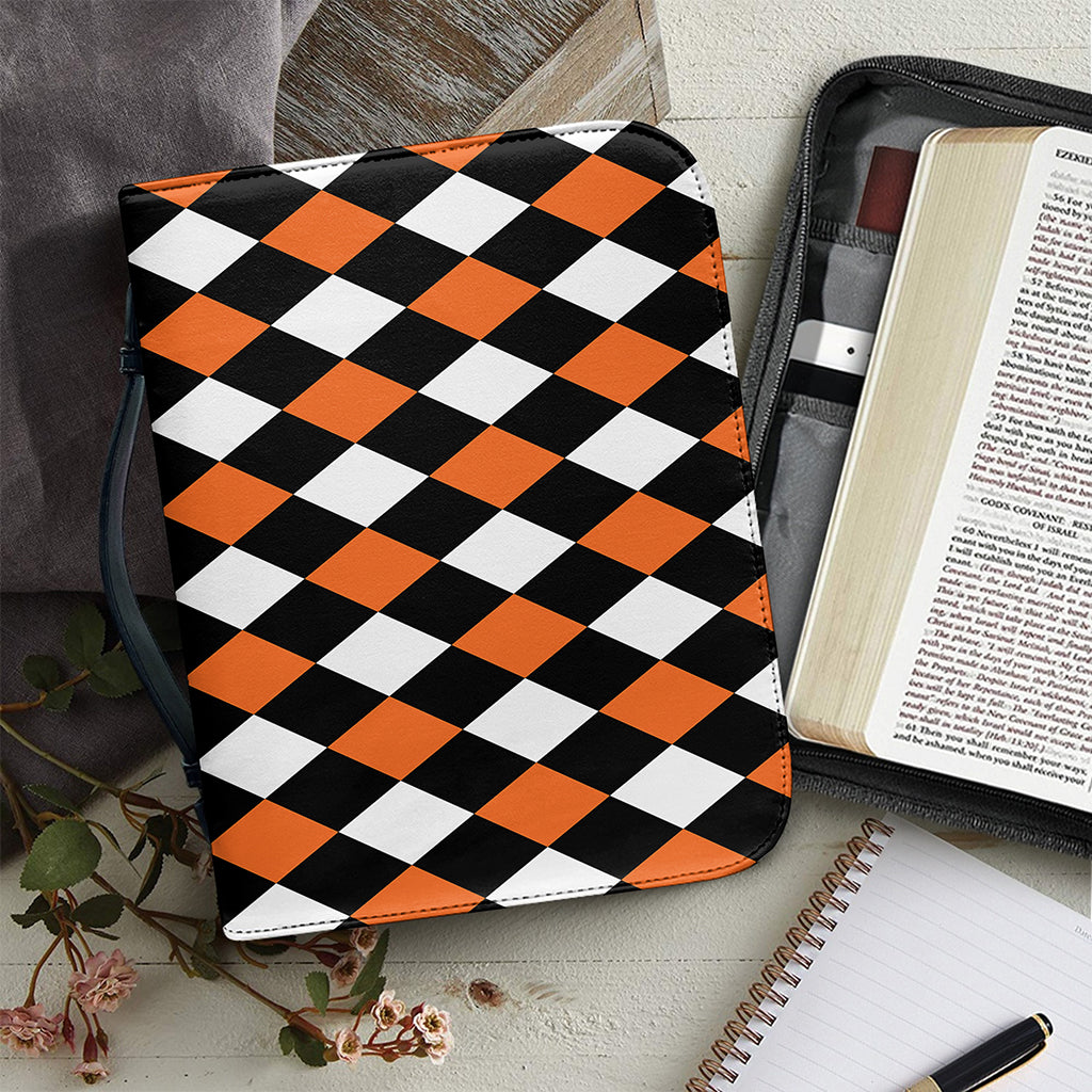 Orange Black And White Harlequin Print Leather Bible Cover