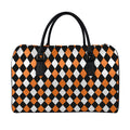 Orange Black And White Harlequin Print Leather Duffel Bag