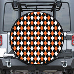 Orange Black And White Harlequin Print Leather Spare Tire Cover