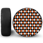 Orange Black And White Harlequin Print Leather Spare Tire Cover