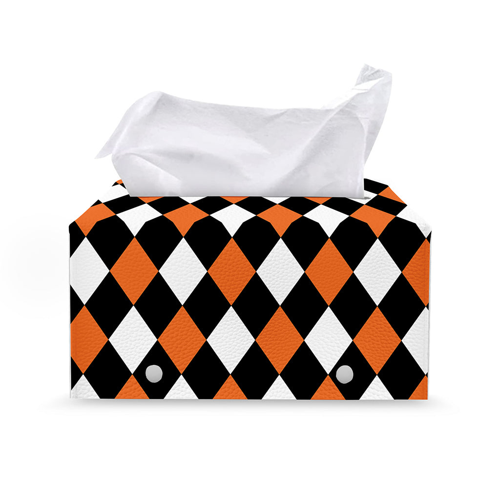 Orange Black And White Harlequin Print Leather Tissue Box Cover