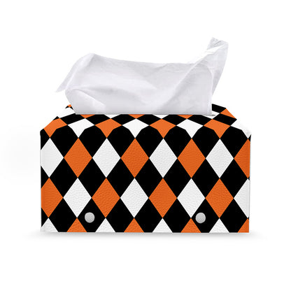 Orange Black And White Harlequin Print Leather Tissue Box Cover