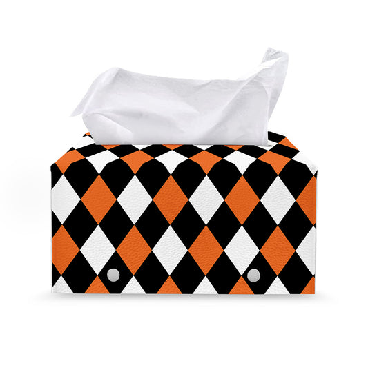 Orange Black And White Harlequin Print Leather Tissue Box Cover