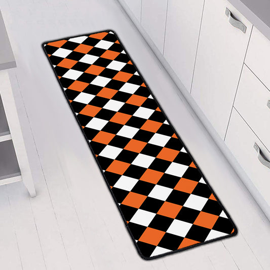 Orange Black And White Harlequin Print Long Kitchen Mat