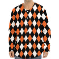 Orange Black And White Harlequin Print Long Sleeve Baseball Jersey