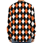 Orange Black And White Harlequin Print Long Sleeve Baseball Jersey