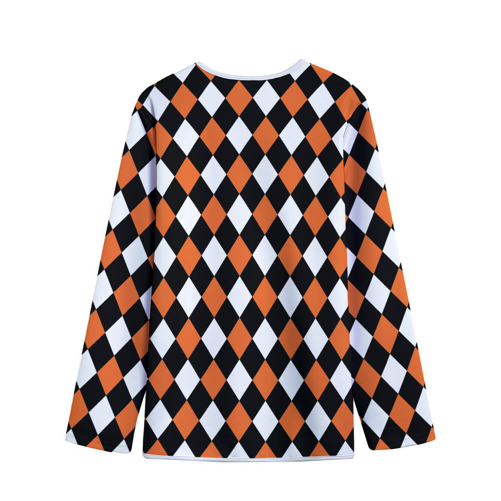 Orange Black And White Harlequin Print Long Sleeve Short Coat