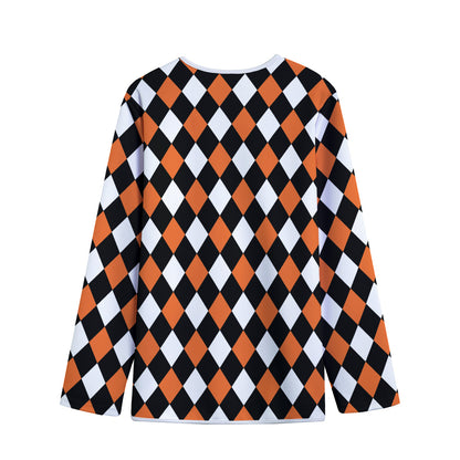 Orange Black And White Harlequin Print Long Sleeve Short Coat