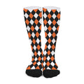 Orange Black And White Harlequin Print Long Socks