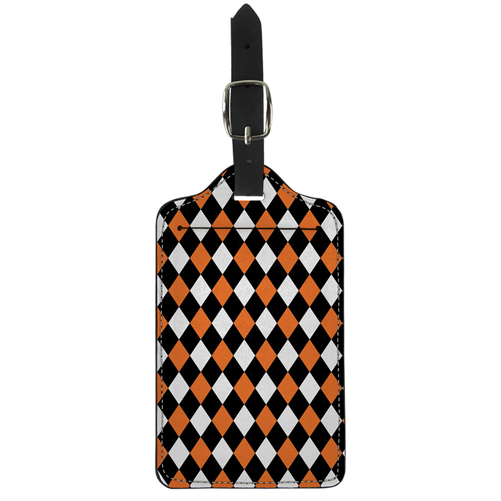 Orange Black And White Harlequin Print Luggage Tag
