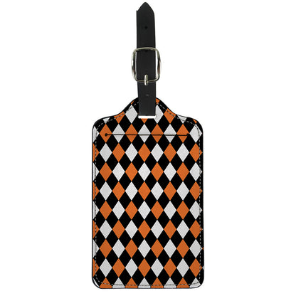 Orange Black And White Harlequin Print Luggage Tag