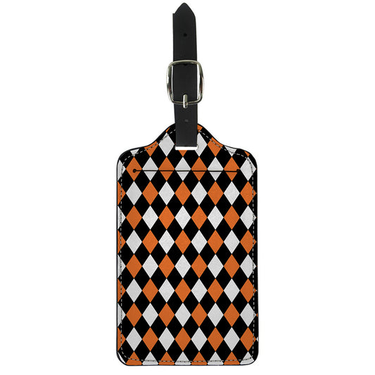 Orange Black And White Harlequin Print Luggage Tag