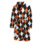 Orange Black And White Harlequin Print Men's Bathrobe