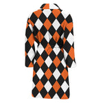Orange Black And White Harlequin Print Men's Bathrobe