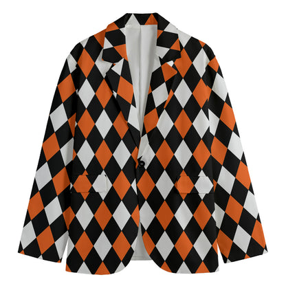 Orange Black And White Harlequin Print Men's Blazer
