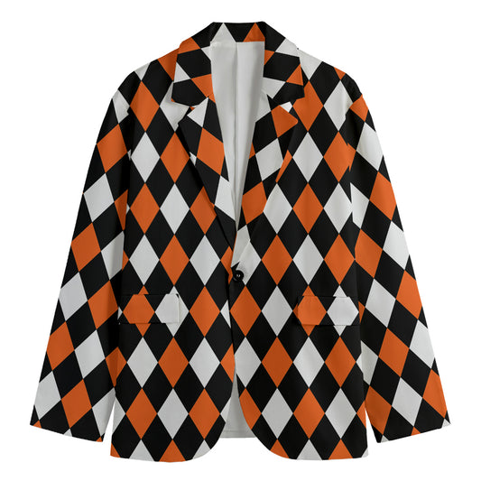 Orange Black And White Harlequin Print Men's Blazer