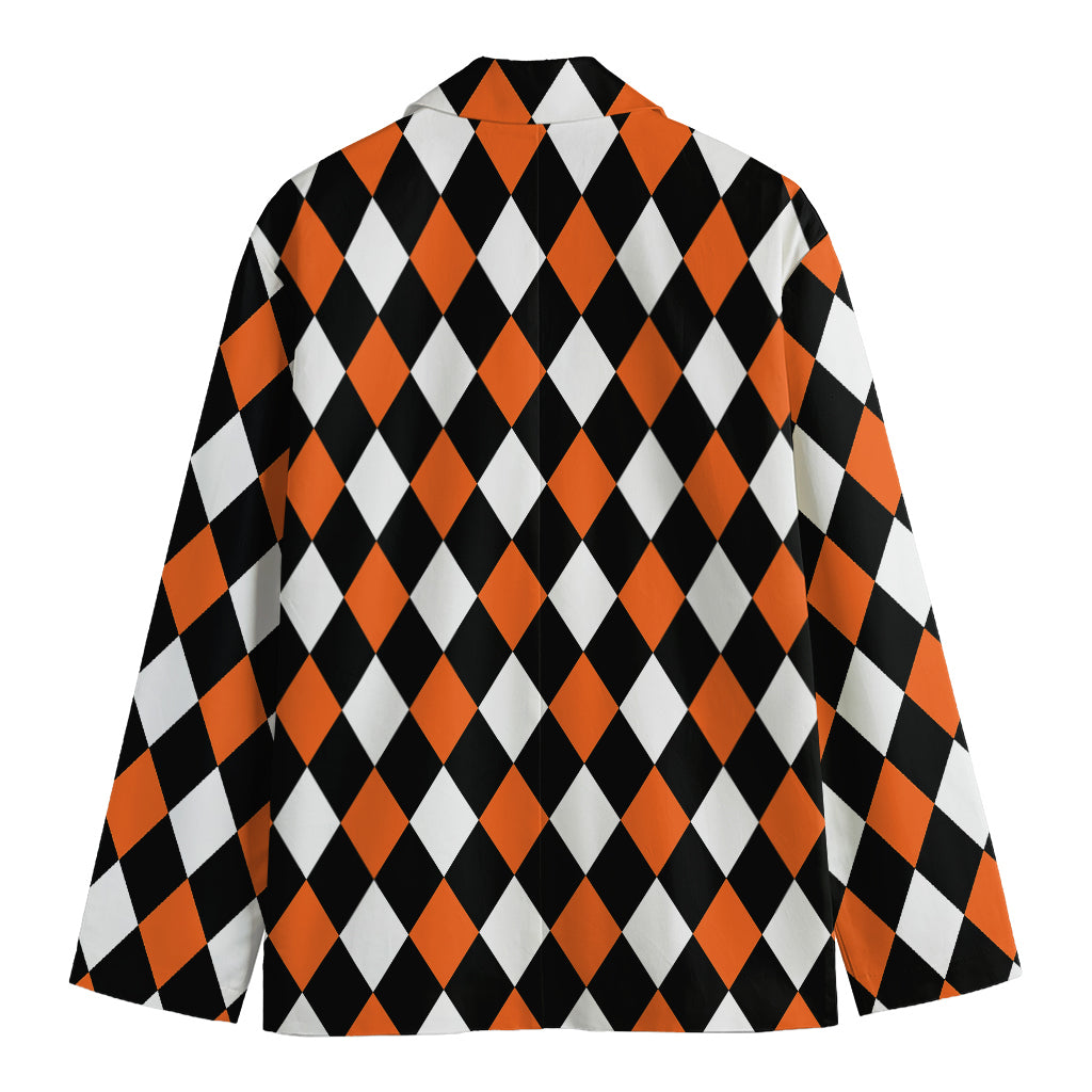Orange Black And White Harlequin Print Men's Blazer
