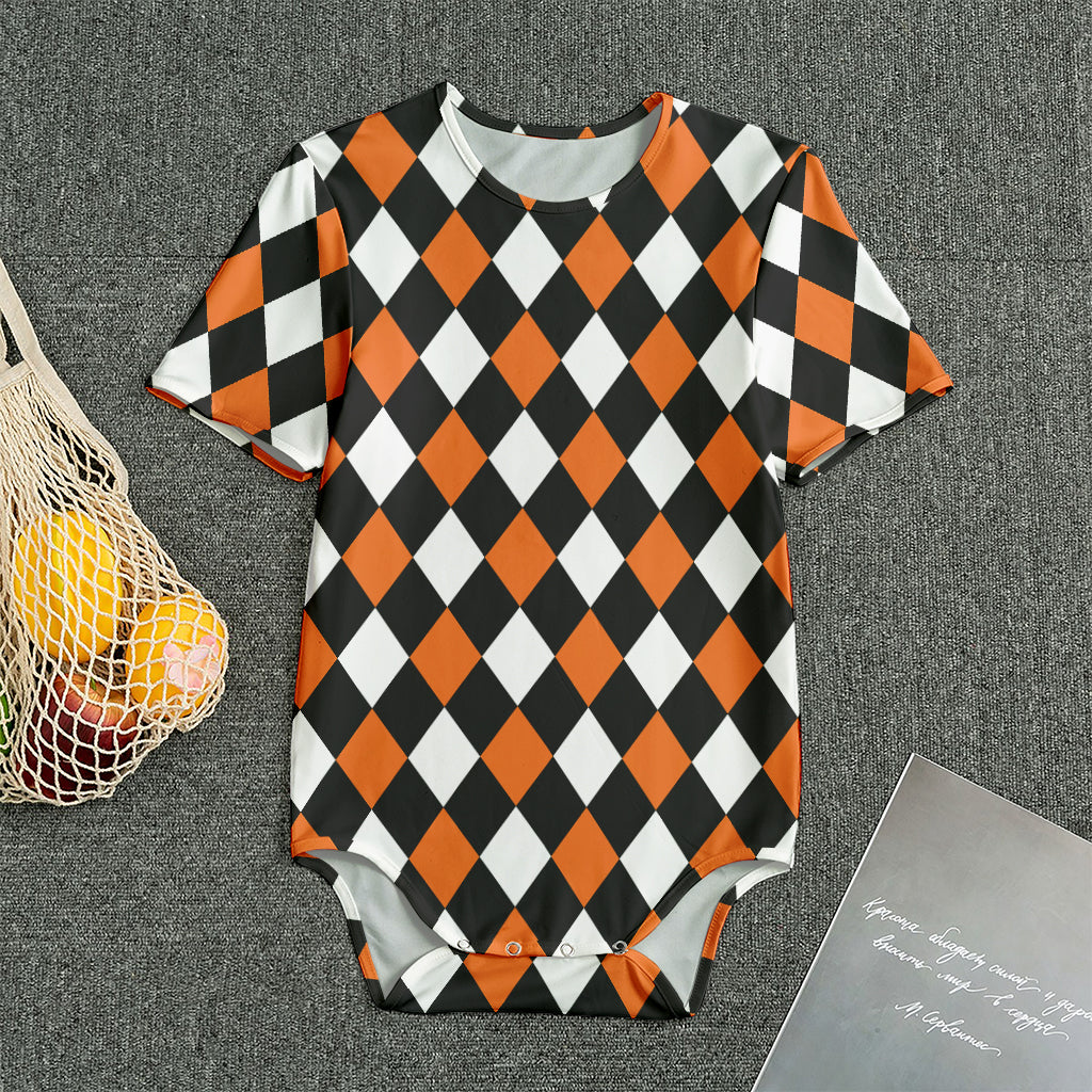 Orange Black And White Harlequin Print Men's Bodysuit