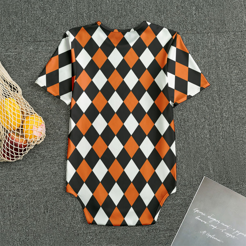 Orange Black And White Harlequin Print Men's Bodysuit