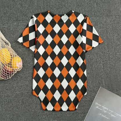 Orange Black And White Harlequin Print Men's Bodysuit