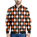Orange Black And White Harlequin Print Men's Bomber Jacket