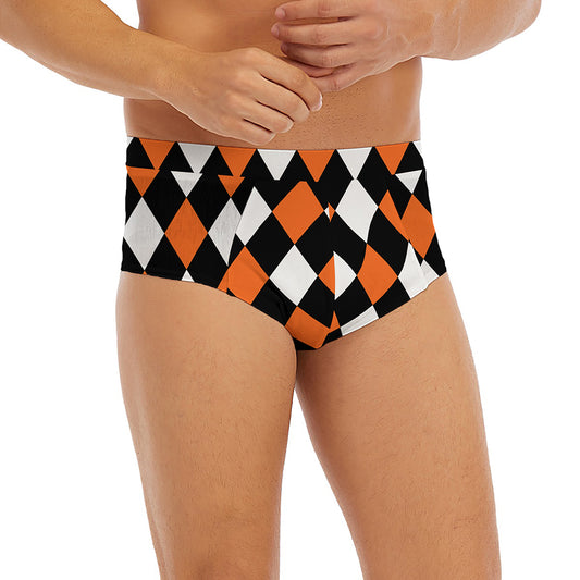 Orange Black And White Harlequin Print Men's Briefs