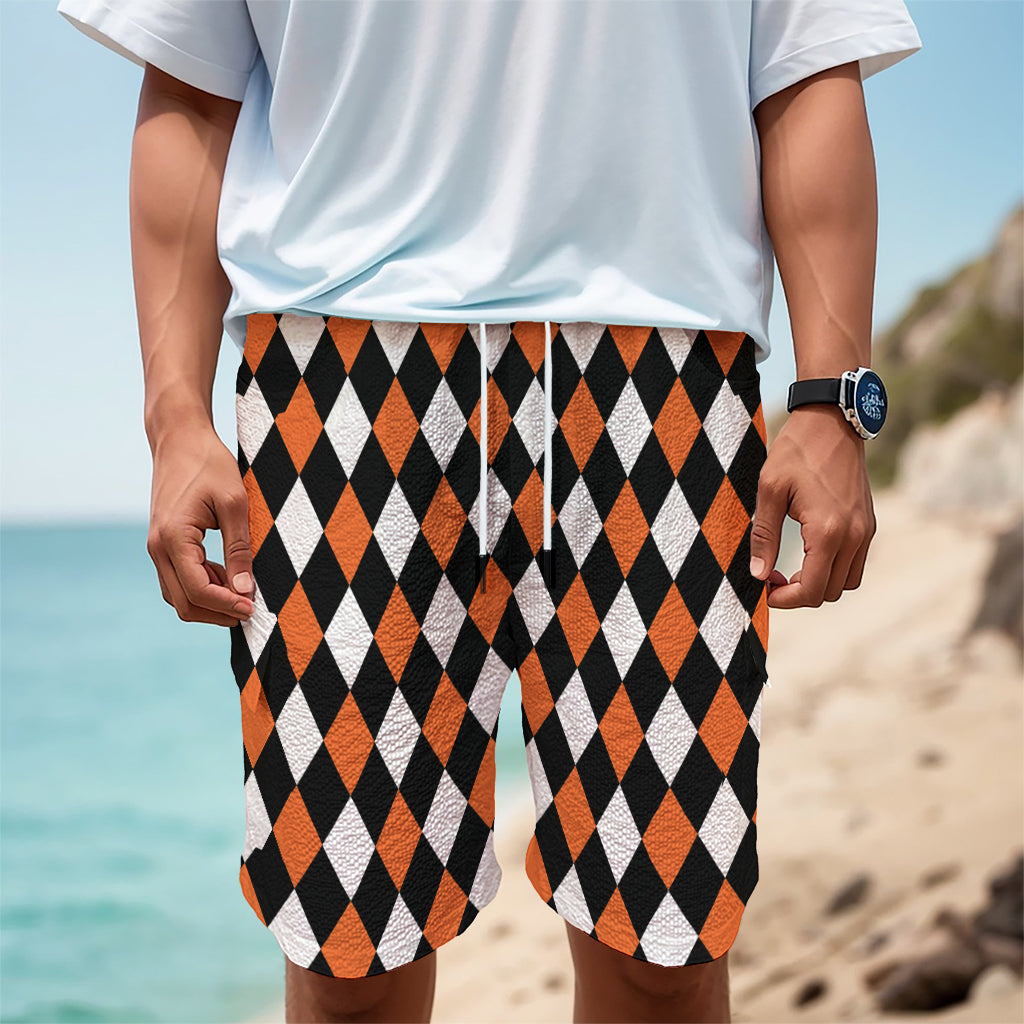 Orange Black And White Harlequin Print Men's Cargo Shorts
