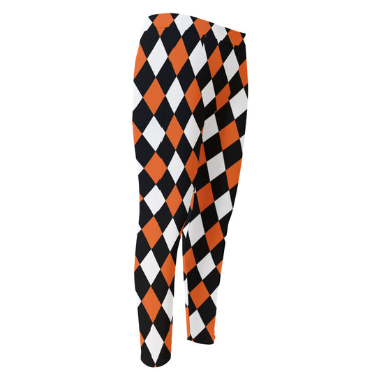 Orange Black And White Harlequin Print Men's Compression Pants