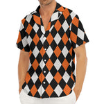 Orange Black And White Harlequin Print Men's Deep V-Neck Shirt
