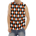 Orange Black And White Harlequin Print Men's Fitness Tank Top