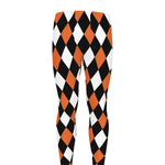 Orange Black And White Harlequin Print Men's leggings