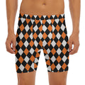 Orange Black And White Harlequin Print Men's Long Boxer Briefs