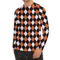 Orange Black And White Harlequin Print Men's Long Sleeve Rash Guard
