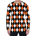 Orange Black And White Harlequin Print Men's Long Sleeve T-Shirt