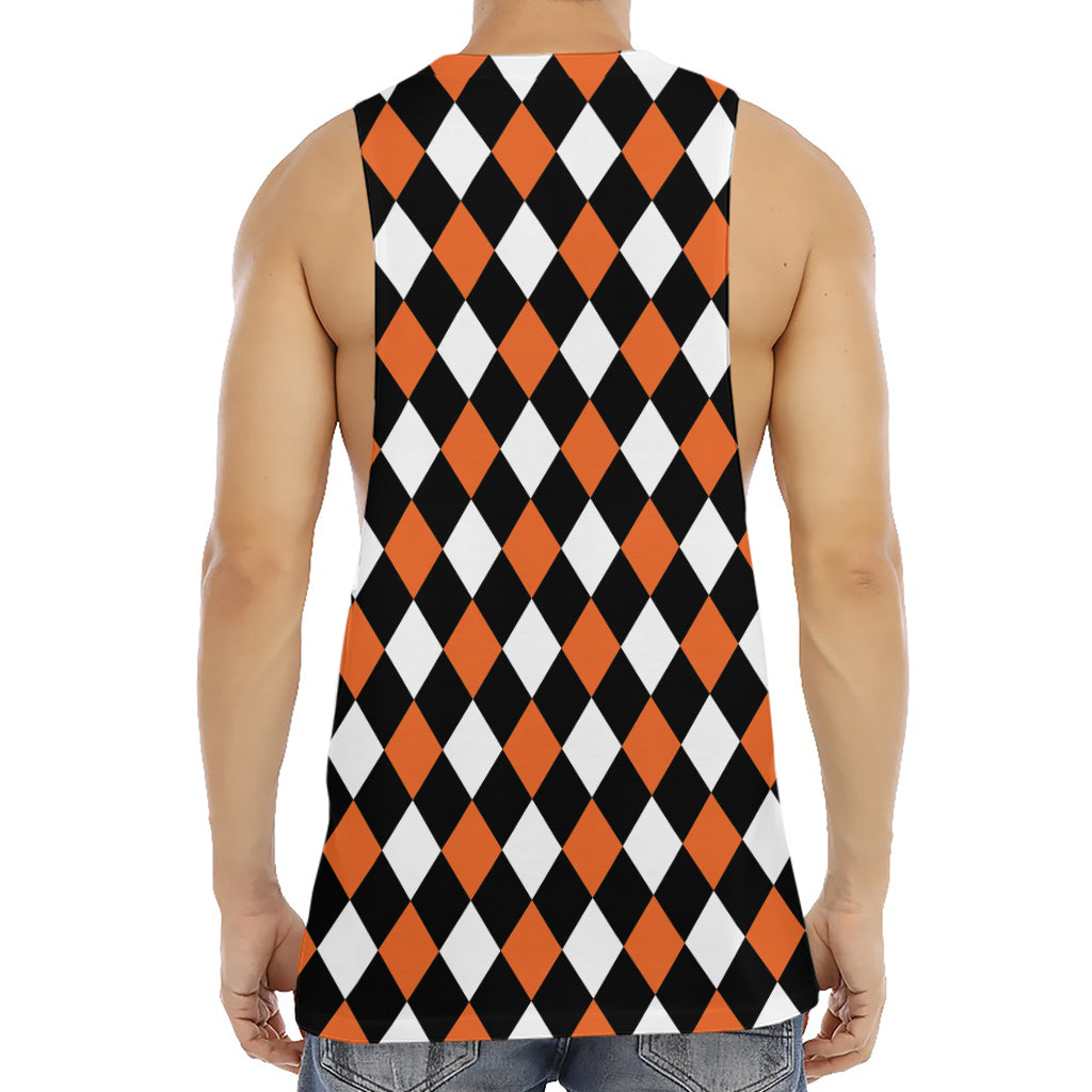 Orange Black And White Harlequin Print Men's Muscle Tank Top