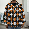 Orange Black And White Harlequin Print Men's Shirt Jacket