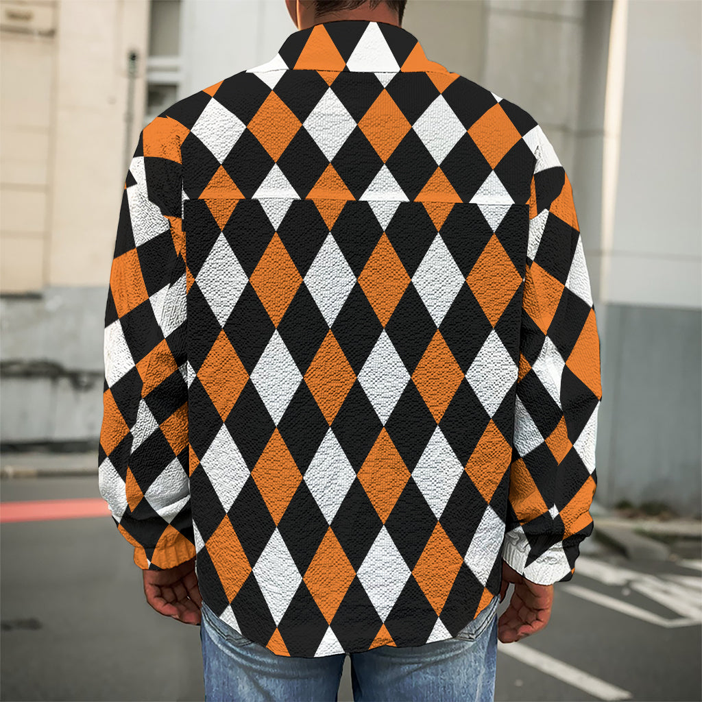 Orange Black And White Harlequin Print Men's Shirt Jacket