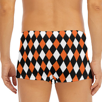 Orange Black And White Harlequin Print Men's Short Boxer Briefs