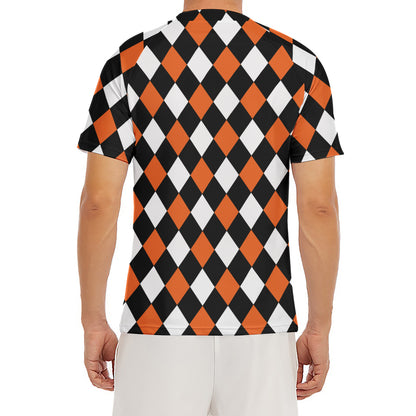 Orange Black And White Harlequin Print Men's Short Sleeve Rash Guard