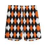 Orange Black And White Harlequin Print Men's Sports Shorts