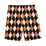 Orange Black And White Harlequin Print Men's Sports Shorts