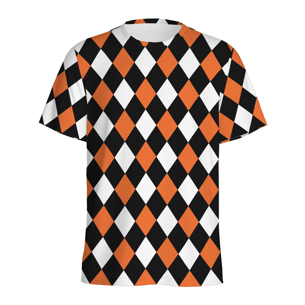 Orange Black And White Harlequin Print Men's Sports T-Shirt