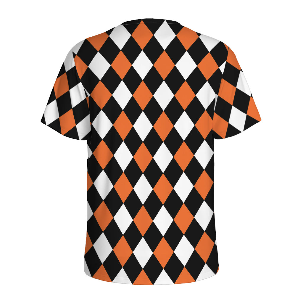 Orange Black And White Harlequin Print Men's Sports T-Shirt