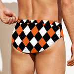 Orange Black And White Harlequin Print Men's Swim Briefs