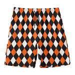 Orange Black And White Harlequin Print Men's Swim Trunks